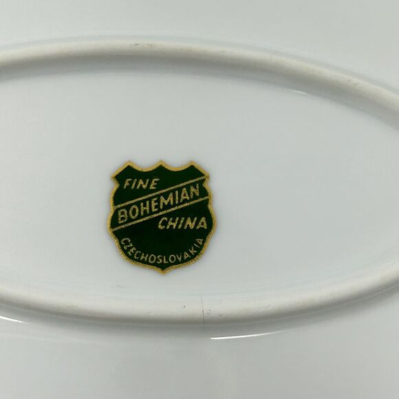 Fine Bohemian China Oval Platter Czechoslovakia 13 3/4" Vtg Pink Lily Gold Trim - Picture 4 of 8
